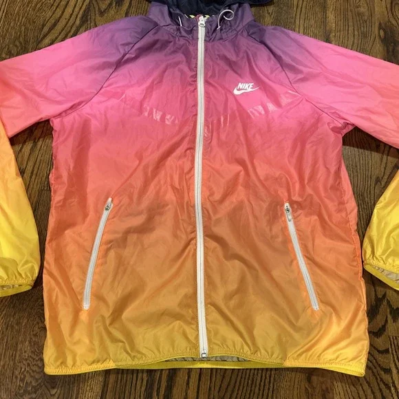 NIKE Windrunner Sunset Windbreaker Mens Medium Pink Pow Wow Hood Pockets Rare - Picture 2 of 13